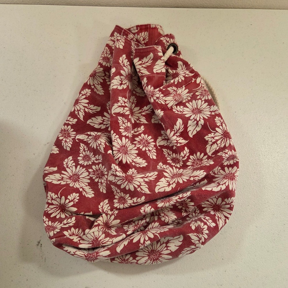 The Scala Collection Red Floral Canvas Drawstring Backpack Cinch Bag Boho Bag